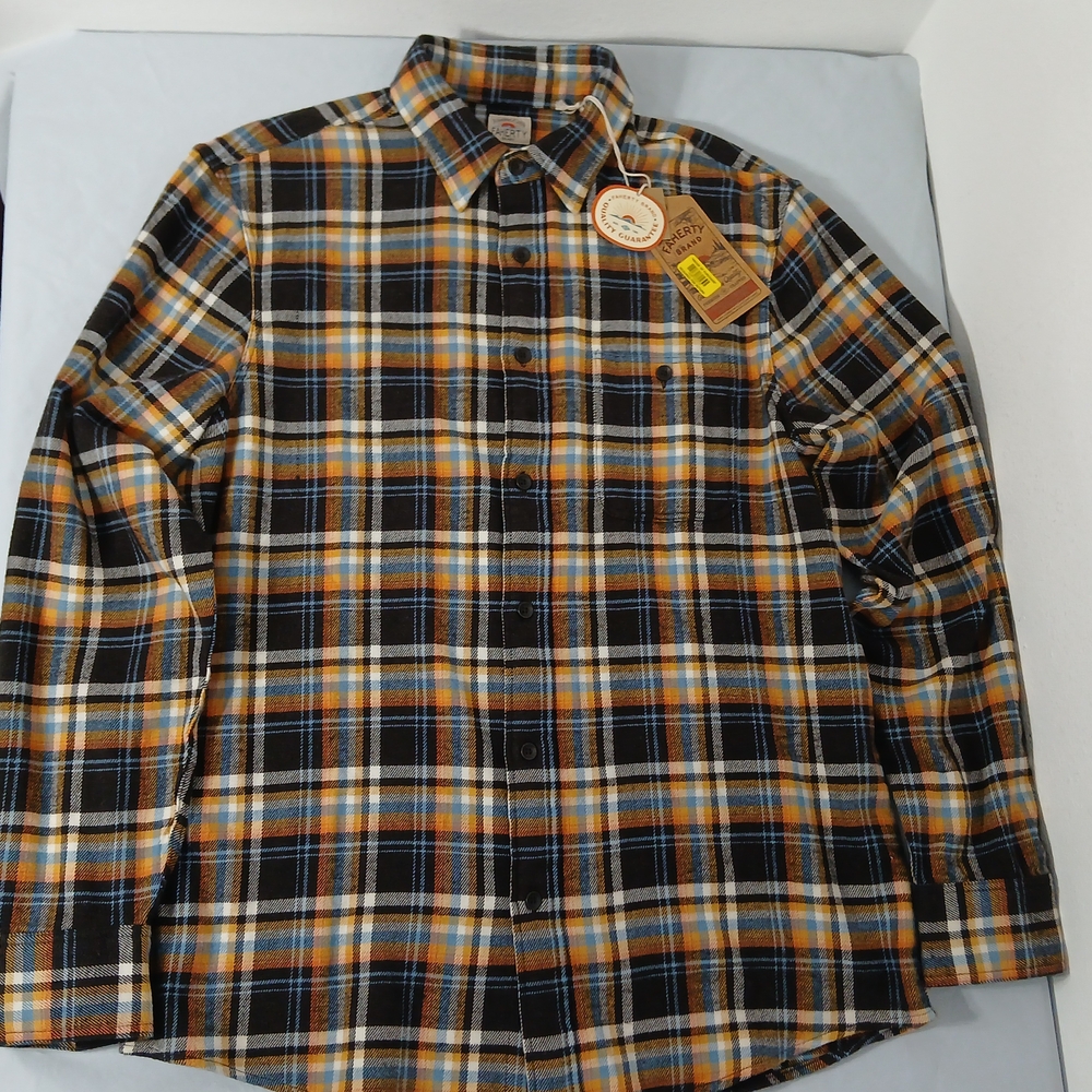 Faherty Men's Casual Plaid Shirt - Black, Orange, Blue